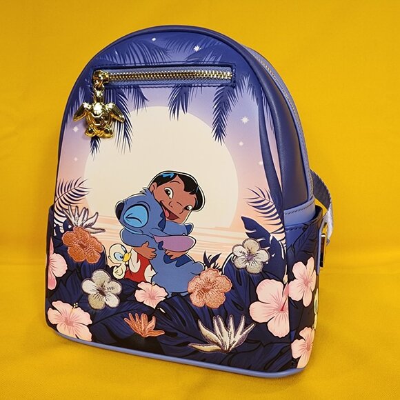 Loungefly Disney Lilo and Stitch Floral Sunset Scene Ducks Mini Backpack NEW - Picture 9 of 12